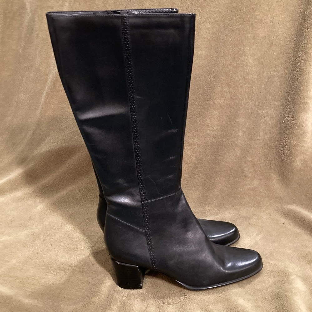 Bandolino Vaden Vintage 80s Boots Leather Side Zip Heeled Black Size 8.5M